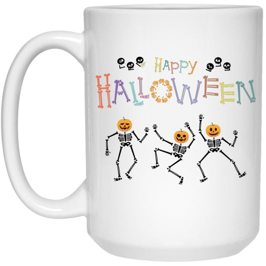 Happy Halloween, Skeleton Dancing, Trendy Halloween White Mug