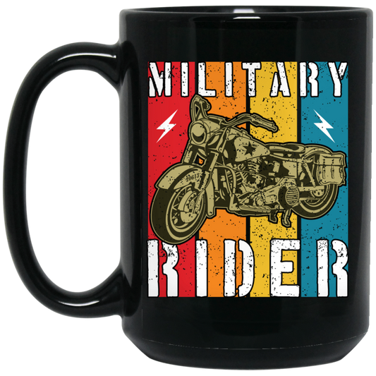 Military Rider, Motorbike, Retro Rider, Vintage Biker Black Mug
