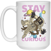 Astronaut Holding A Coffee Cup, Retro Astronaut, Stay Curious White Mug