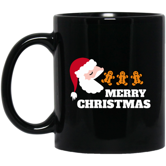 Merry Christmas, Santa Claus, Santa Pacman, Gingerbread Black Mug