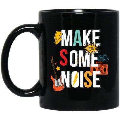 Make Some Noise, Love The Rock Music, Guitar, Cassette Black Mug