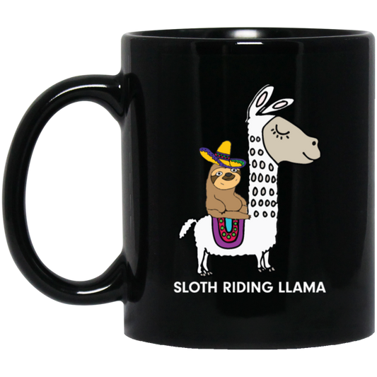 Llama And Sloth, Alpacas Lover, Funny Llama, Best Llama, Best Sloth Black Mug