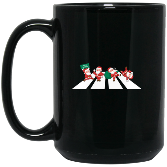 Santa Cross The Road, Santa Xmas, Cross On A Street Black Mug