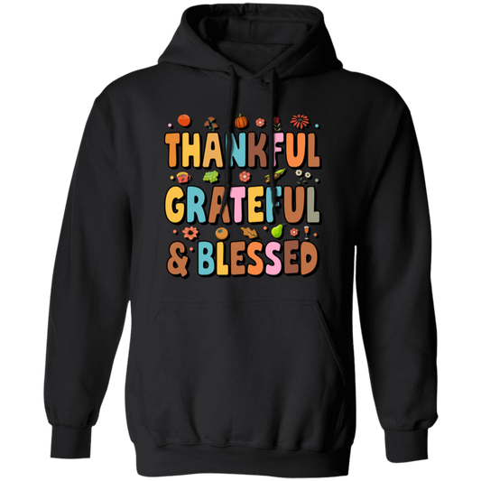 Groovy Thankful, Groovy Grateful, Blessed, Thanksgiving Pullover Hoodie