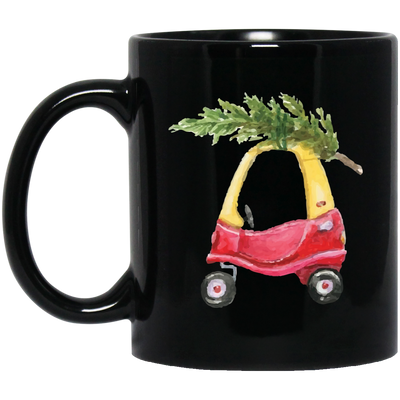 Baby Car Watercolor, Car Bring Xmas Tree, Cute Xmas Car, Merry Christmas, Trendy Chrismas Black Mug