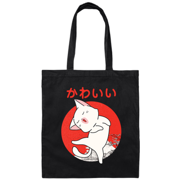 Cute Kawaii Japanese anime White cat in the moon Canvas Tote Bag