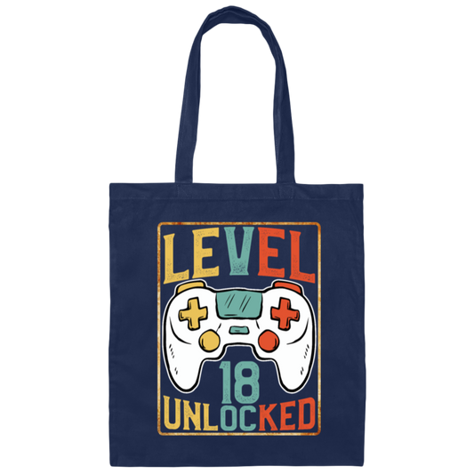 Level 18 Unlocked, Birthday 18th, Video Games Lover, Best 18th Gift Canvas Tote Bag