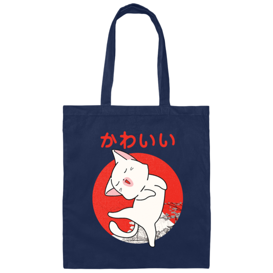 Cute Kawaii Japanese anime White cat in the moon Canvas Tote Bag