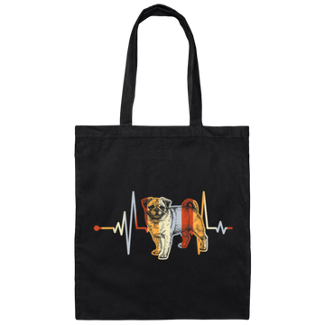 Retro Distressed Heartbeat Pug, Vintage Pug Dog Animal Canvas Tote Bag