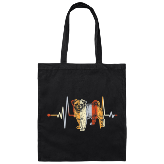 Retro Distressed Heartbeat Pug, Vintage Pug Dog Animal Canvas Tote Bag