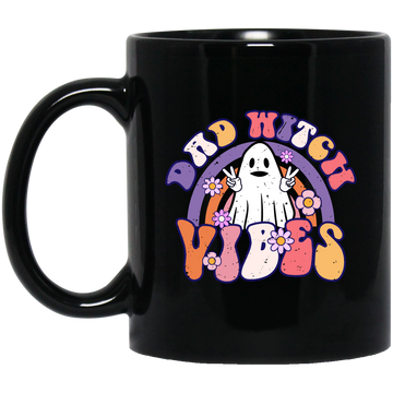 Dad Witch Vibes, Ghost Halloween, Groovy Halloween Black Mug