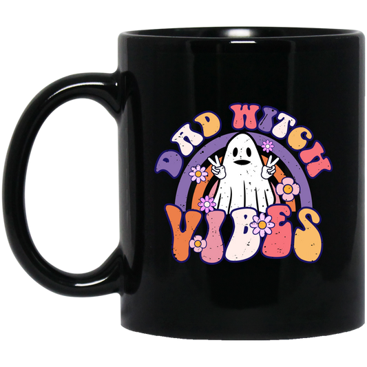 Dad Witch Vibes, Ghost Halloween, Groovy Halloween Black Mug