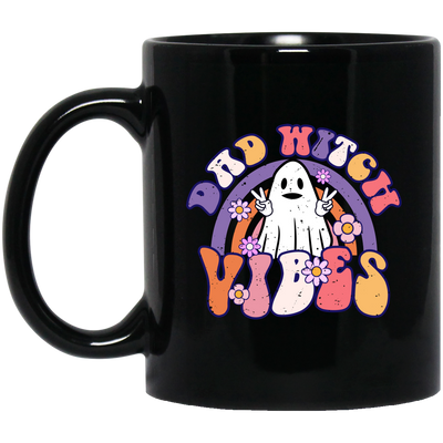 Dad Witch Vibes, Ghost Halloween, Groovy Halloween Black Mug