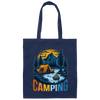 Camping In A Forest, Camping On Lake With Mountain, Retro Style Canvas Tote Bag