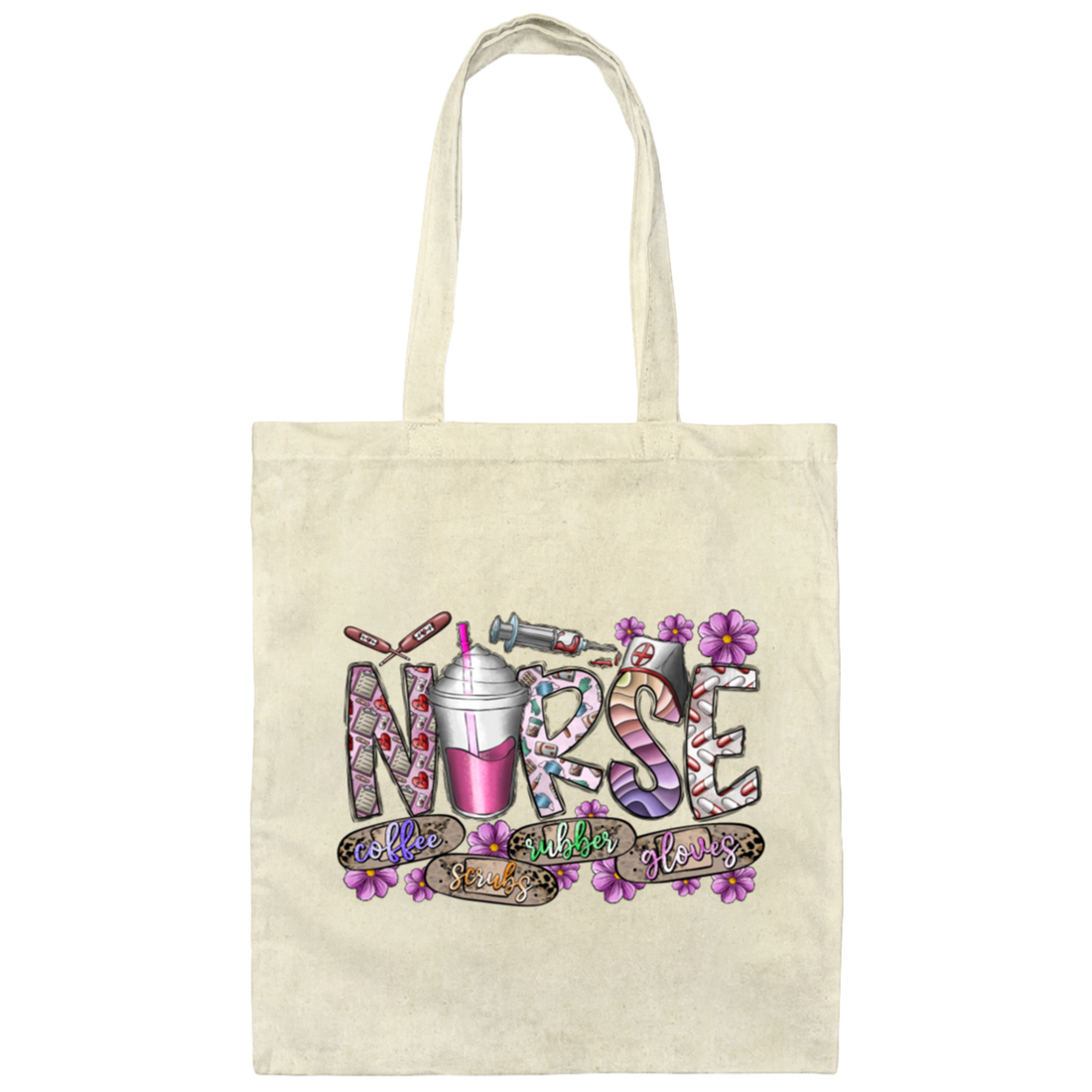 Girly Nurse Lover Coffee Scrubs Rubber Gloves Canvas Tote Bag