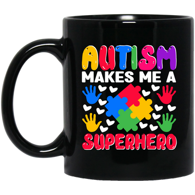 Autism Makes Me A Superhero, Nursery Design, Puzzle Black Mug