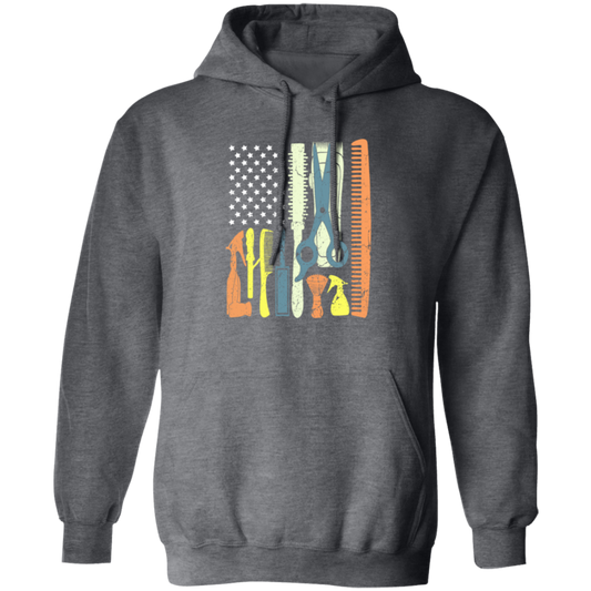 Patriotic Hair Stylist, Haircutter Gift, Barber Day USA, American Barber Pullover Hoodie