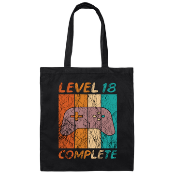 Level 18 Complete, 18th Birthday Gift, Eighteen Gamers, 18 Level Best Gift Canvas Tote Bag