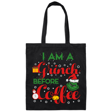 I Am A Grinch Before Coffee, Grinch Face, Green Grinch, Trendy Halloween Canvas Tote Bag