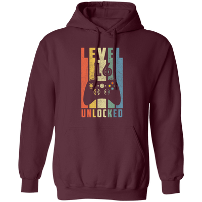 Level 16 Unlocked, 16th Video Gamer, 16th Birthday Gift, Retro 16th Gift Pullover Hoodie