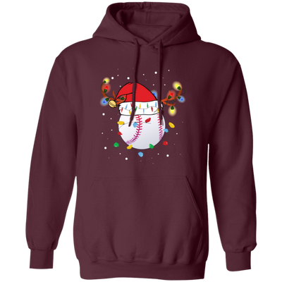 Baseball Christmas, Bright Light Line, Reindeer Xmas Horn, Merry Christmas, Trendy Christmas Pullover Hoodie