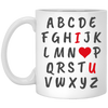 I Love You Alphabet, Valentine Alphabet, Love Valentine White Mug
