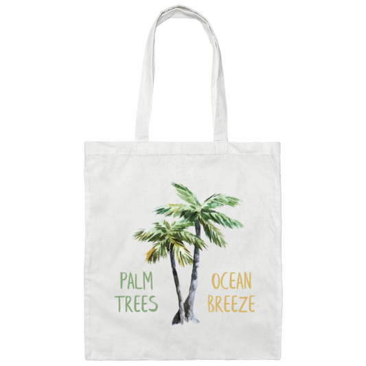 Beach, Palm Tree And Ocean Breeze. Great Summer With Beach Canvas Tote Bag