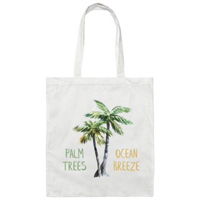 Beach, Palm Tree And Ocean Breeze. Great Summer With Beach Canvas Tote Bag