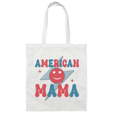 Mama American, Groovy Mama, Retro Mama, Smile Icon Canvas Tote Bag