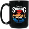 Hawaii Surfing, Retro Beach, Surfing Beach Vintage Black Mug