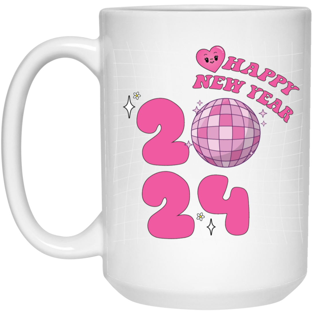 Happy New Year, 2024 New Year, Pink Bauble, Trendy New Year, Merry Christmas, Trendy Christmas White Mug