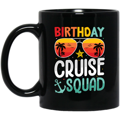 Birthday Cruise Squad, Retro Beach, Retro Birthday Black Mug