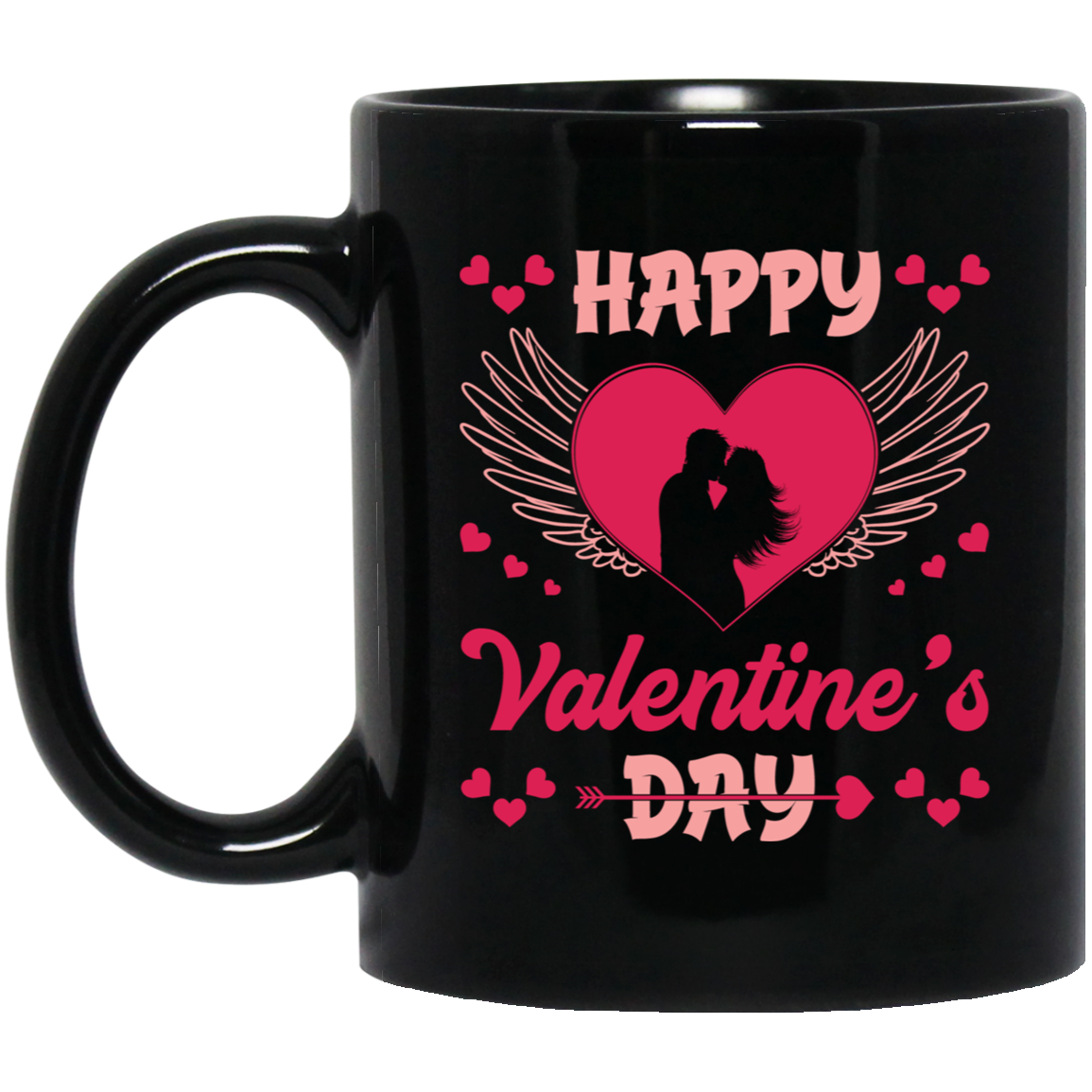 Happy Valentine's Day, Heart Swings, Pink Valentine Black Mug