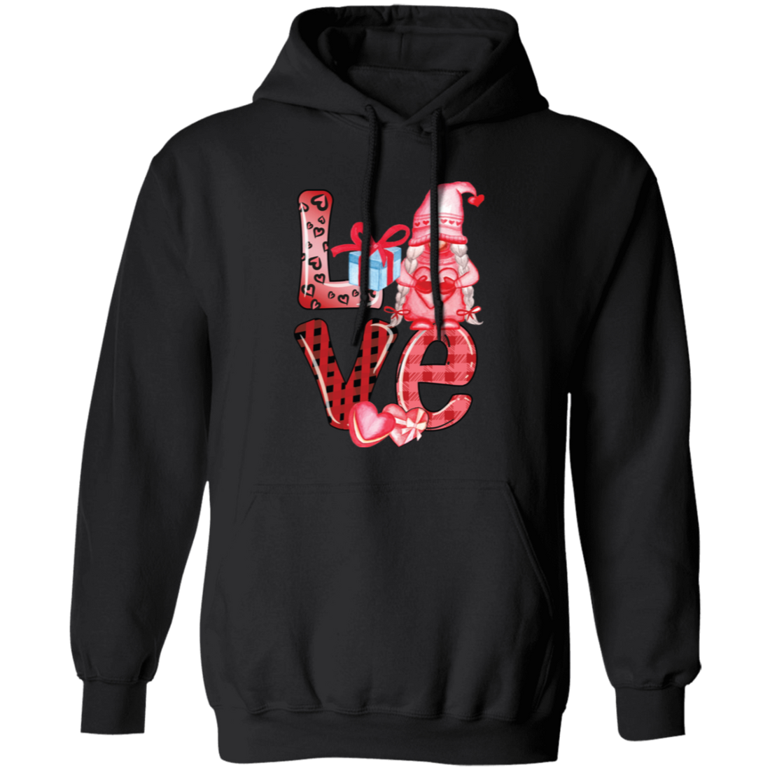 Love Gnome, Pink Leopard, Cute Love, Cute Valentine Pullover Hoodie
