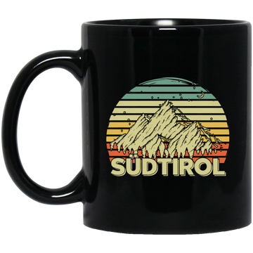 Vintage Italy Winter Mountain, South Tyrol Retro, Mountains Lover Black Mug