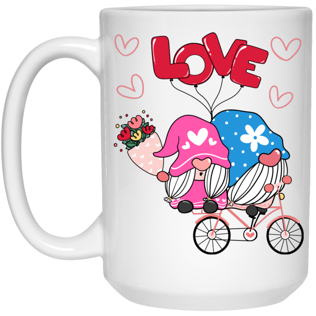 Cute Gnome, Gnome Couple, Gnome Ride A Bike With Love, Valentine's Day, Trendy Valentine White Mug