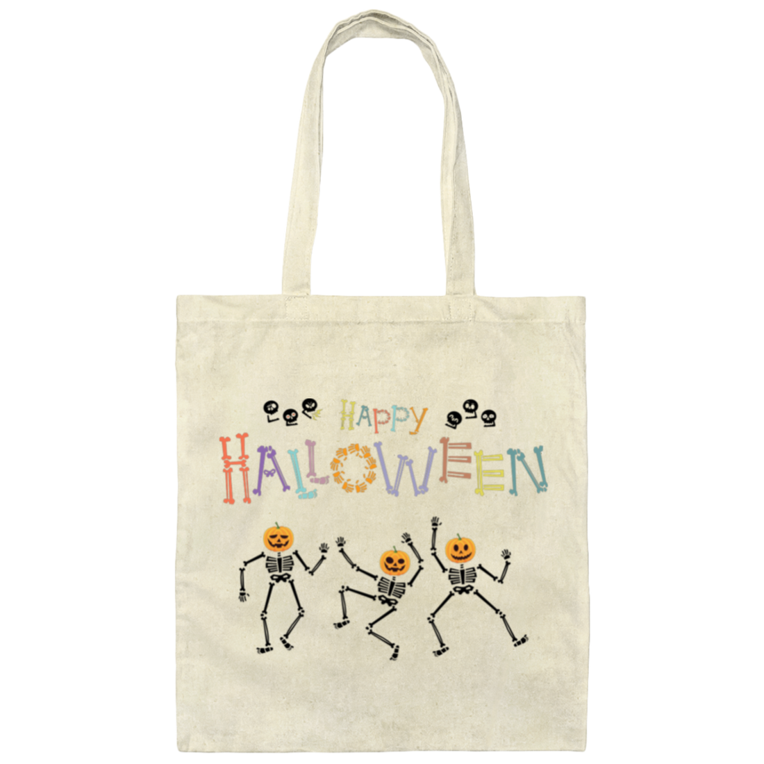 Happy Halloween, Skeleton Dancing, Trendy Halloween Canvas Tote Bag
