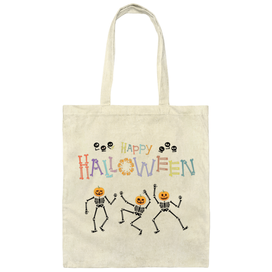 Happy Halloween, Skeleton Dancing, Trendy Halloween Canvas Tote Bag
