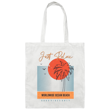 Just Relax, Worldwide Ocean Beach, Goodvibes Only, Summer Canvas Tote Bag