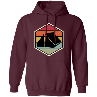 Tent Vintage, Retro Hexagon, Camping Motif With Tent Silhouette, Camp With Family Pullover Hoodie