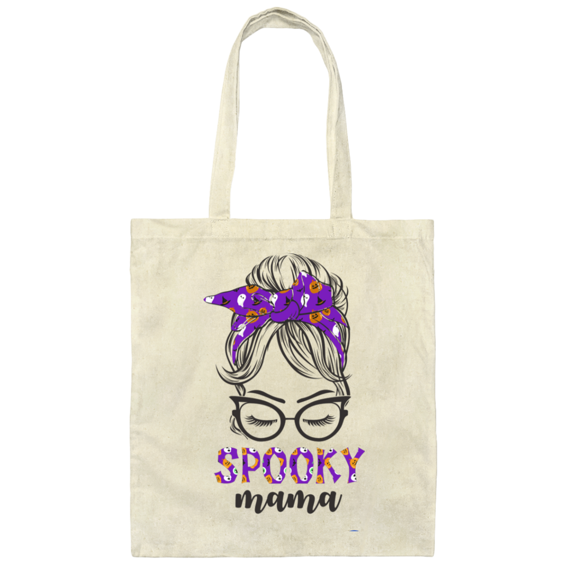 Spooky Mama, Halloween Party, Messy Buns Halloween Canvas Tote Bag