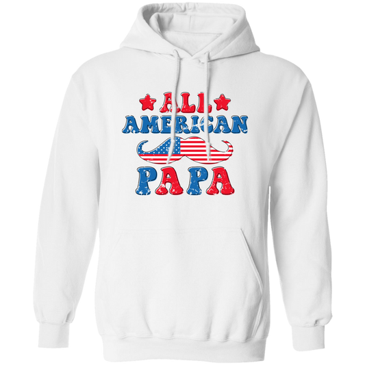 Papa, Father's Day, American Papa, Beard American Dad Pullover Hoodie