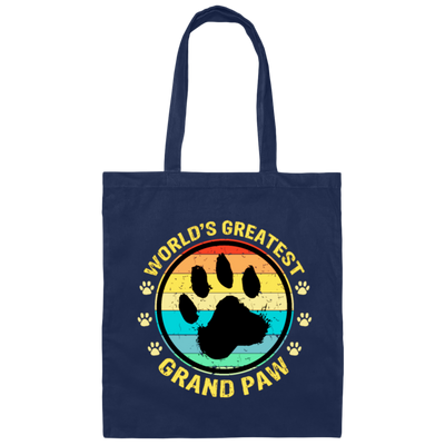 Worlds Greatest Grand Paw, Grandpa Dog Lover, Retro Paw Love Canvas Tote Bag