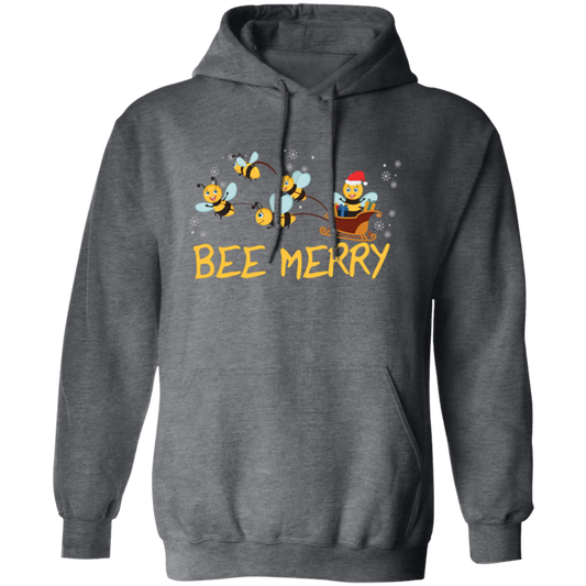 Bee Merry, Cute Bee, Funny Bee, Bee Christmas, Merry Christmas, Trendy Christmas Pullover Hoodie