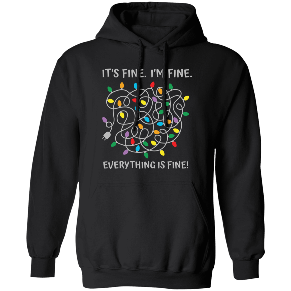 This pullover hoodie features a comfortable fit and a soft fabric made from a blend of cotton and polyester. It is designed with a modern cut and the print "It's Fine, I'm Fine, Everything Is Fine" in bold lettering. Get ready to slip into comfort with this stylish hoodie.