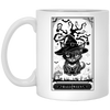 Halloween Card, Tarot Card, Cat Wear Witch Hat White Mug