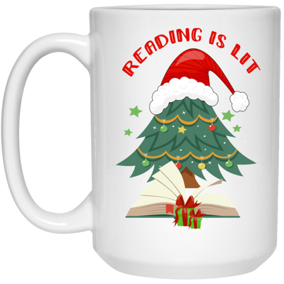 Reading Is Lit, Christmas Tree, Christmas Book, Merry Christmas, Trendy Christmas White Mug