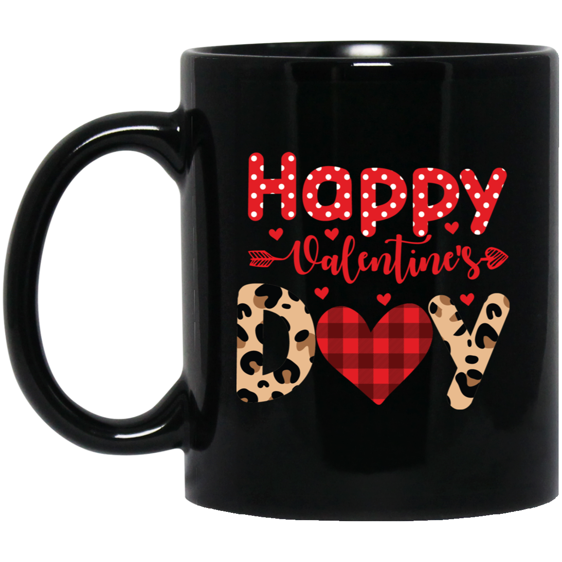 Happy Valentine's Day, Leopard Valentine, Cute Heart Black Mug