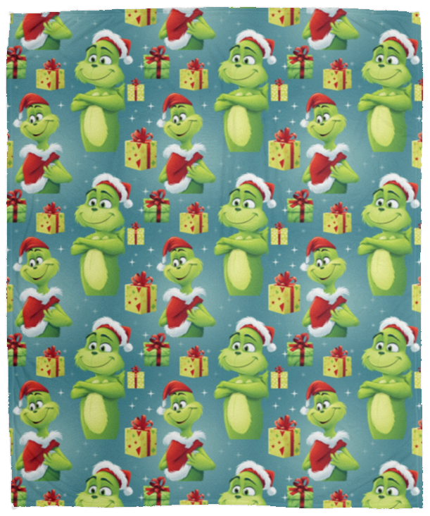 Cute Grinch, Grinch-mas Blanket, Grinch With Gift Box