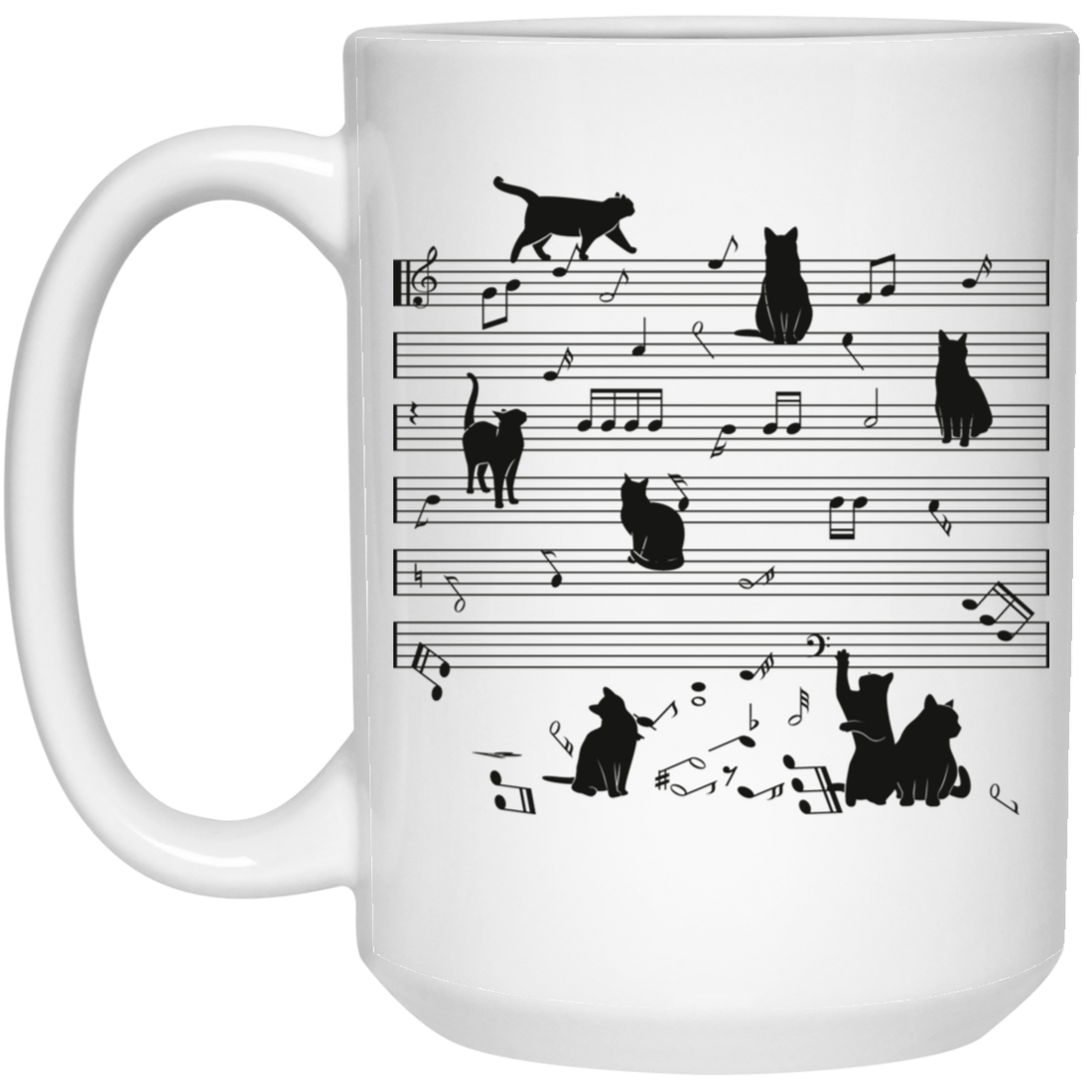 Cat Funny Music Note, Party Lover, Black Cat Love Music White Mug